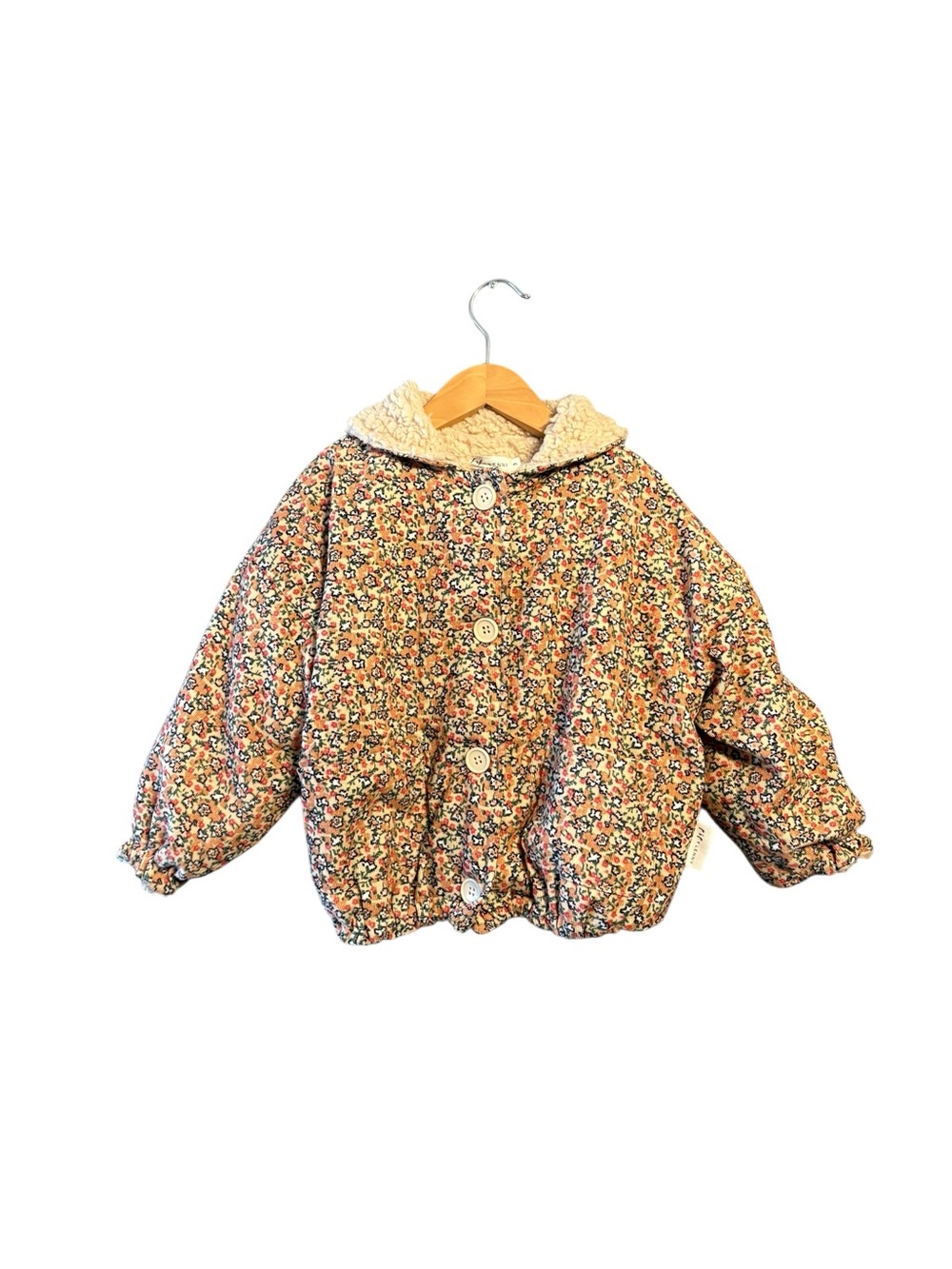 Floral Sherpa-Lined Kids Pea Coat - Pink/Brown